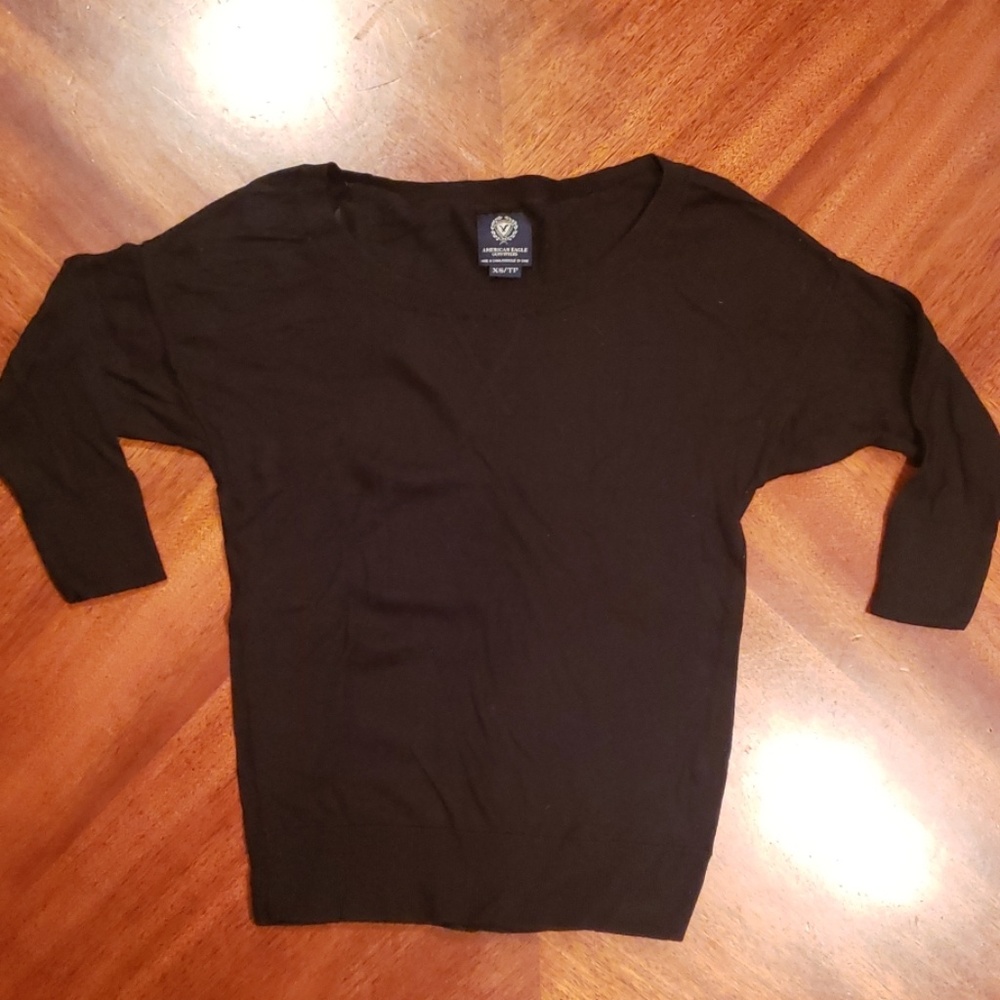 Women's American Eagle Black 3/4 Sleeve Lite Sweater Top Size XS